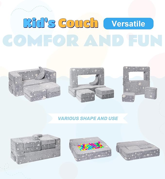 Elftopia Modular Kids Sofa, Glow in The Dark Star Plush Couch, Convertible Kids - Image 3