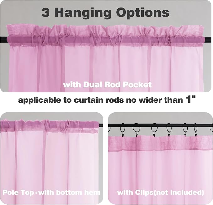 Chyhomenyc Pink Sheer Curtains 90 Inches Long 2 Panels, Light Filtering Pink - Image 5