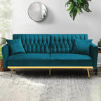 70” Velvet Futon Sofa Bed w/Adjustable Armrests and Backrest, Convertible Futon - Image 2