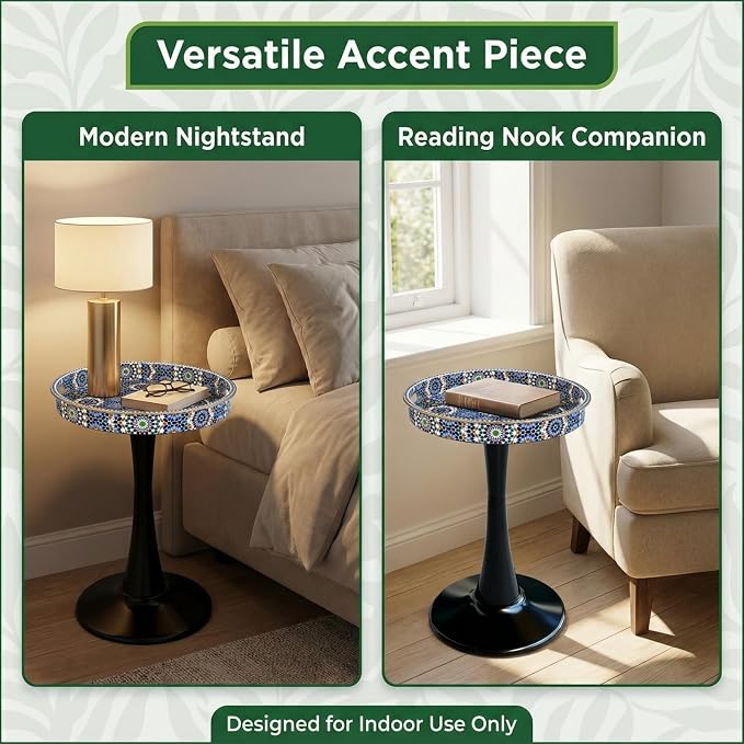 Gesodant Boho Chic Round Side Table, Stable Hourglass Pedestal Base, Unique - Image 6