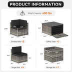 Aoxun 8-Piece Patio Furniture Set, Wicker Outdoor Sectional Sofa - Image 2