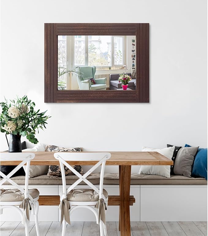 Wood Wall Mirror Rectangular Framed Rustic Vintage Mirrors Decor Farmhouse - Image 2