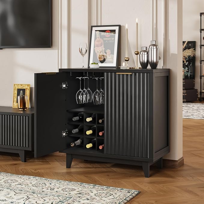 Fluted Coffee Bar Cabinet with Storage, Modern Sideboard Buffet Cabinet with - Image 3