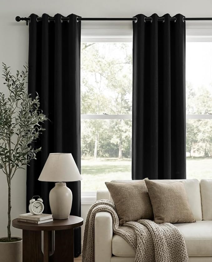 100% Blackout Linen Textured Curtains 108 Inch Long, Light Blocking, Thermal - Image 2