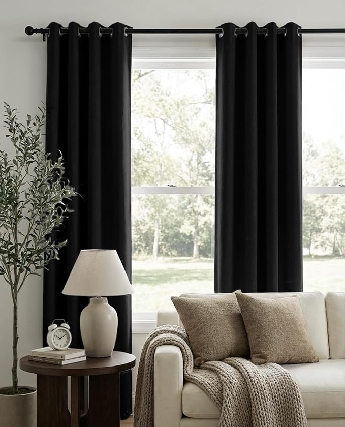 100% Blackout Linen Textured Curtains 72 Inch Long, Light Blocking, Thermal - Image 2