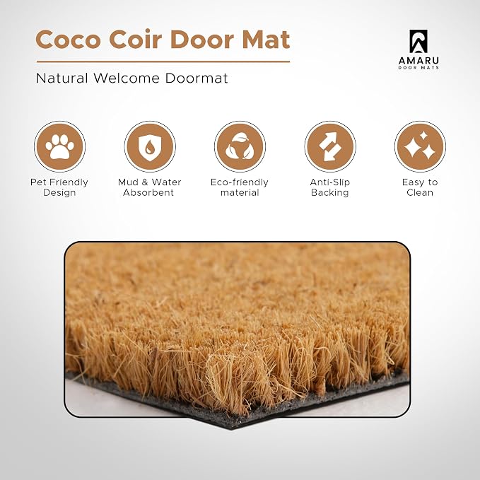 Coir Welcome Mat, Home Heart, 17 x 29 in | 100% Natural Coir, Anti-Shedding - Image 3