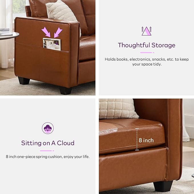 TYBOATLE Brown Leather Sofa Couch Sectional Couches - Image 7