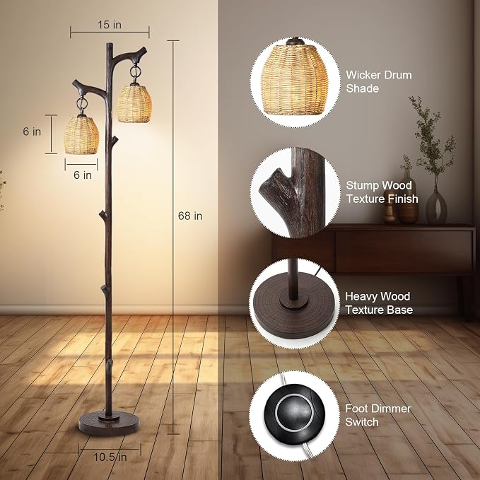 Scenekoy 68" High Farmhouse Rustic Country Cottage Floor Lamp Tree Trunk Faux - Image 2