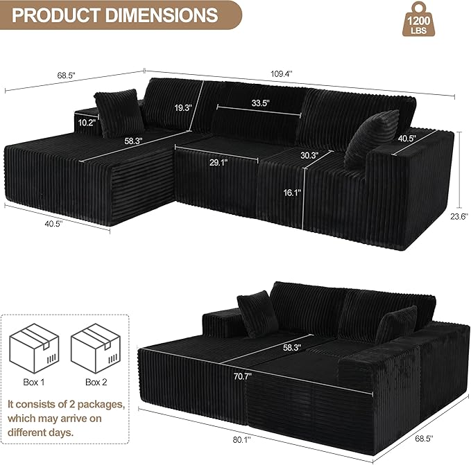 L Shaped Modular Boneless Sectional Couches - Image 3