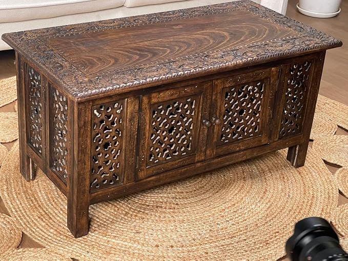 Hand-Carved Wooden Coffee Table – 36” x 18” Rectangular Mango Wood Center Table - Image 8