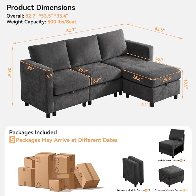 WUTUTUEE 83”Modular Convertible L Shaped Couch Set - Image 2