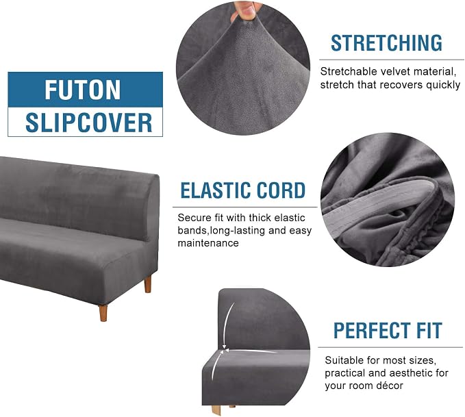 H.VERSAILTEX Real Velvet Futon Cover Armless Sofa Covers Sofa Bed Covers - Image 2