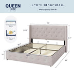 Allewie Queen Size Lift Up Storage Bed, Button Tufted Headboard - Image 2