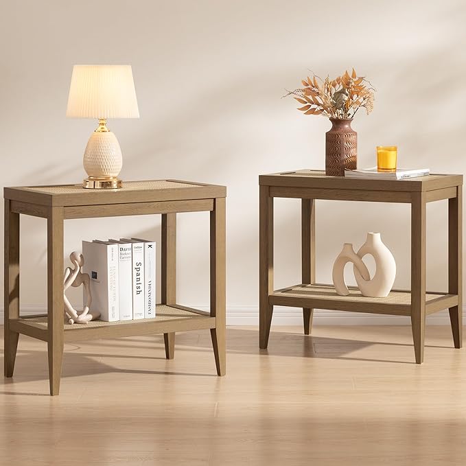 SICOTAS Rattan Nightstands Set of 2 Bedside Table by SICOTAS