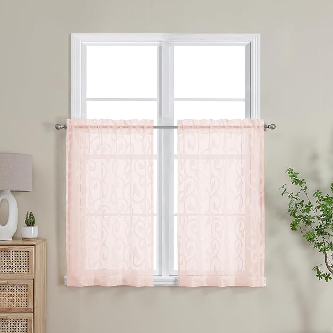 Furman Blush Pink Sheer Curtains 36 inch Length 2 Panels Set - Image 2