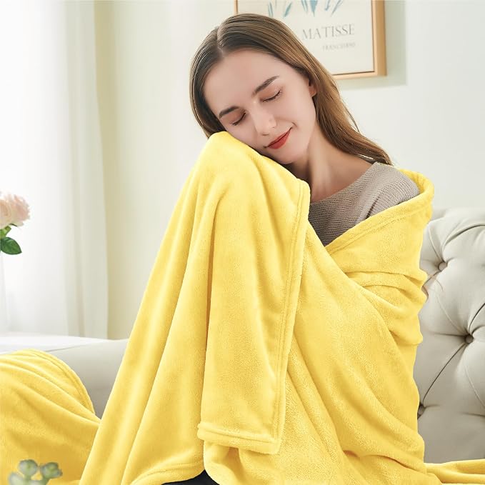 BEDELITE Fleece Blanket Soft Plush Twin Size Blanket Light Yellow 60"x80" | - Image 3