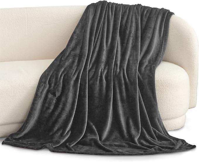 Bedsure GentleSoft Fleece Blankets King Size Dark Grey - Image 2
