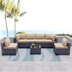 Kullavik 7 Pieces Outdoor Patio Furniture Set, Sectional Rattan Sofa Set Brown - Image 8