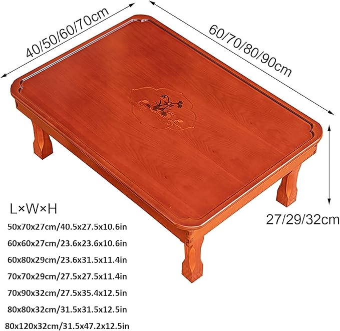 Square Folding Coffee Table, Korean Dining Table, Solid Wood Low Tables - Image 2