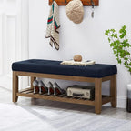 24KF Large Rectangular Upholstered Tufted Linen Fabric Ottoman Bench, Padded - Image 3