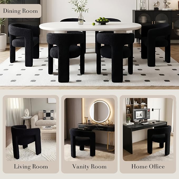 Black Dining Chairs Set of 2, Upholstered Sherpa Barrel Chairs - Image 5