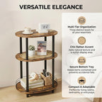 Small Rattan Side Table with Storage, 3 Tier Round/Oval End Table with Rattan - Image 4