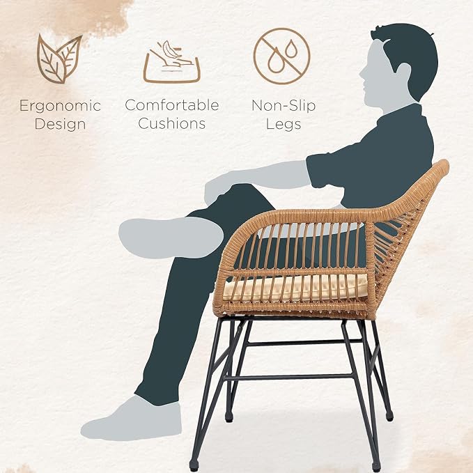3 Piece Outdoor Wicker Furniture Bistro Set, Rattan Chairs Conversation Sets - Image 4