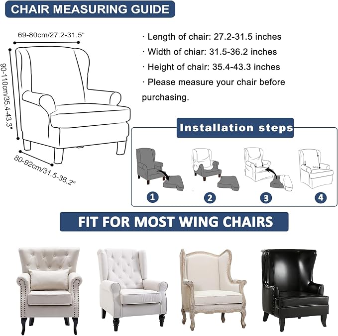 HAOYONG Christmas Stretch Wingback Chair Cover 2 Pieces Wing Chair Slipcover - Image 6
