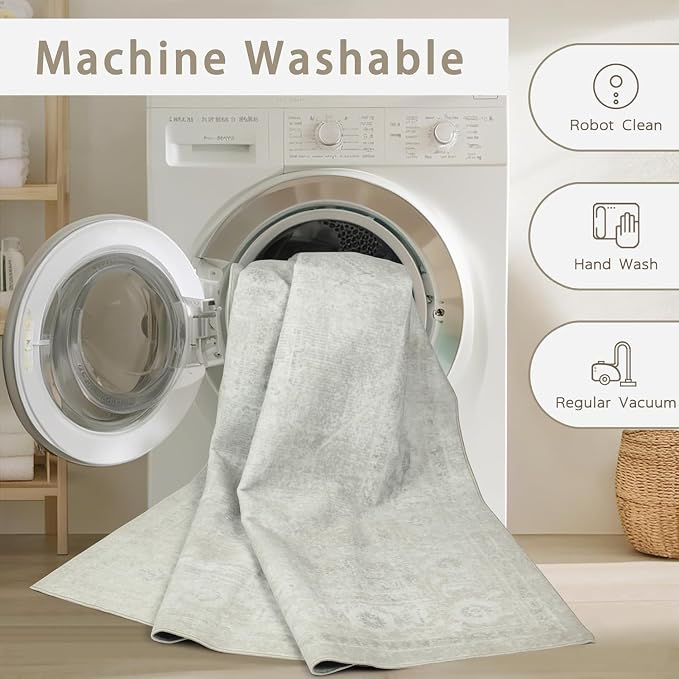 6x9 Washable Area Rugs for Living Room, Dining Room | Neutral, Ultra Soft Faux - Image 4
