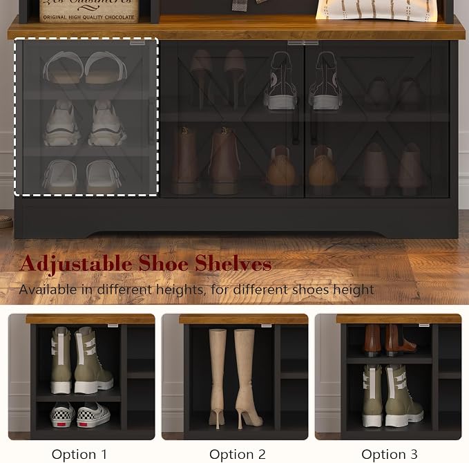 CSZZD Hall Tree with Bench and Shoe Storage, Entryway Bench with Coat Racks and - Image 3