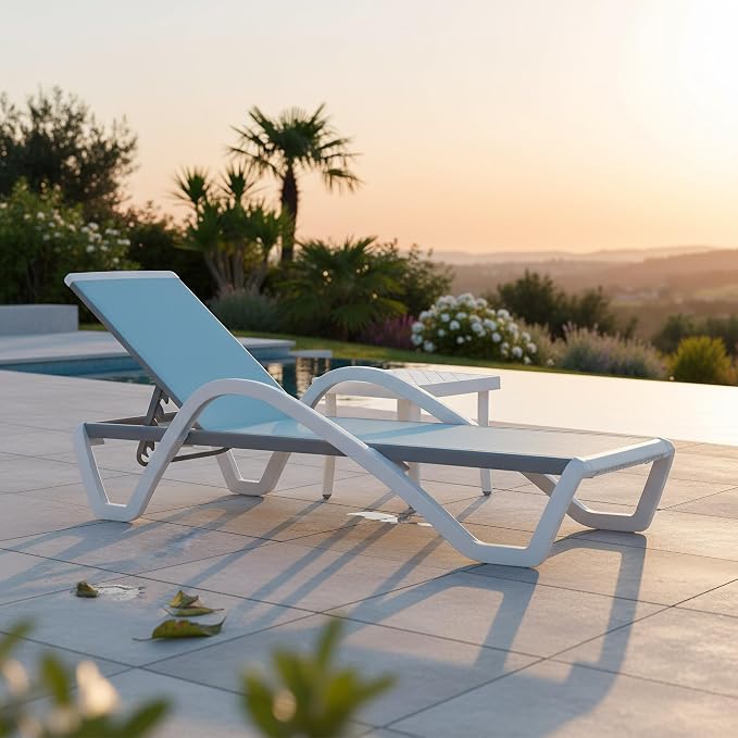 PURPLE LEAF Patio Chaise Lounge Chair Set Outside Aluminum Plastic Stackable by PURPLELEAF