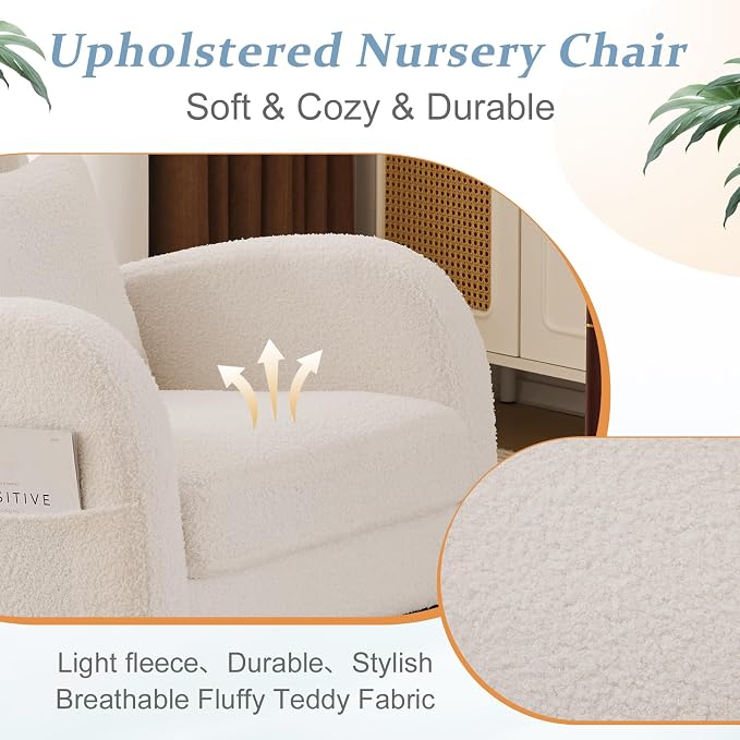 VINGLI Teddy Fleece Low Seat Rocking Chair, Boucle Upholstered Nursery Glider - Image 5