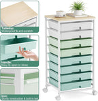 Storage Cart with 8 Drawers, Utility Cart with White Drawers and Wooden Tabletop - Image 4