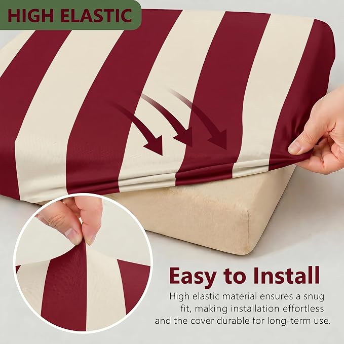 CALBODE 8 Pcs Stretch Outdoor Seat Cushion Covers, Washable Striped Chair Seat - Image 3