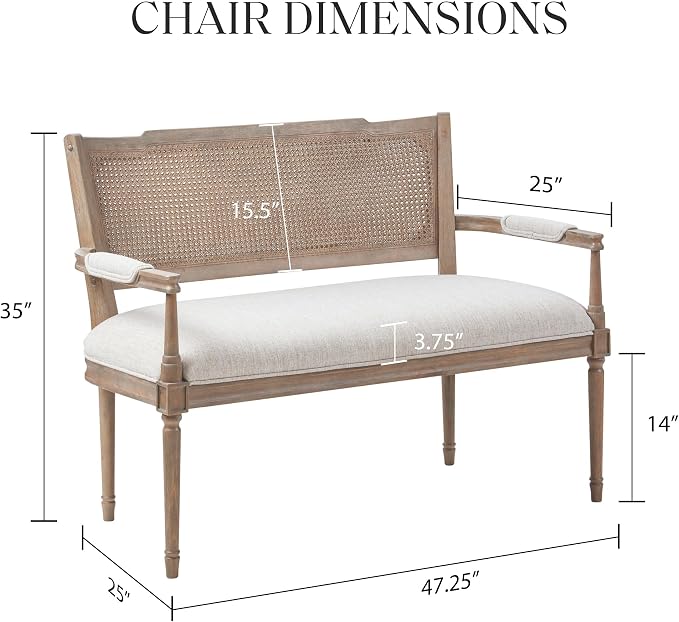 Madison Park Willshire Natural Rattan Settee, Upholstered Seat - Image 2