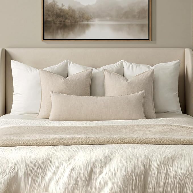 MIULEE Decorative Linen Lumbar Pillow Cover 14x36 Inch Natural Beige | Boho - Image 2