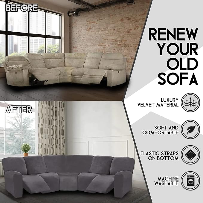 LightInTheBox 7-Piece Velvet Stretch Reclining Couch Covers 5 Seats Corner Sofa - Image 3