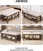 ABHENG Solid Rubber Wood Shoe Bench, Soft Chenille Material Upholstered Seat - Image 6