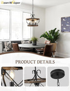 12.9 Inch Farmhouse Chandelier for Dining Room Wood Drum Chandelier Light - Image 5