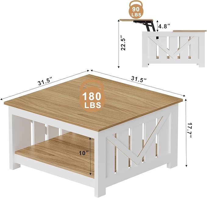 FABATO Lift Top Coffee Table, 31.5" Farmhouse Coffee Tables - Image 2