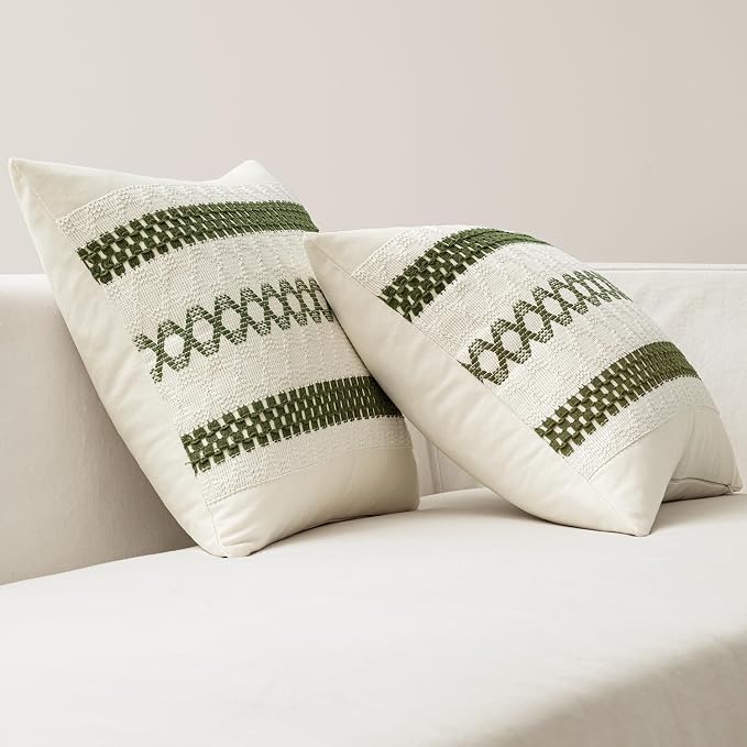 MIULEE Set of 2 Moss Green Boho Decorative Pillow Covers 20x20 Inch | Farmhouse - Image 6