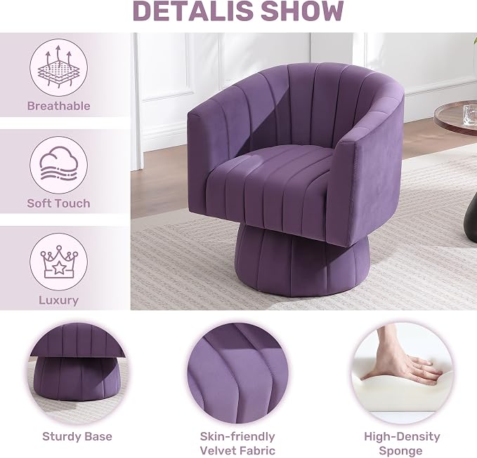 Swivel Accent Barrel Chair, Cute Comfy Small Round 360° Arm Chair. Velvet Club - Image 3