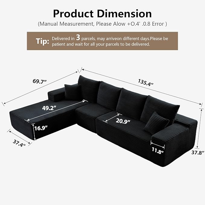 135” Cloud Sectional Couch, Boneless Sofa - Image 2