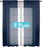 Navy Blue Sheer Curtains 2 Panel Sets 84" Inch Length by OVZME