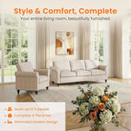 2 Piece Living Room Sofa Sets, Modern 3 Seater Sofa and Armchair Sets, Linen - Image 3