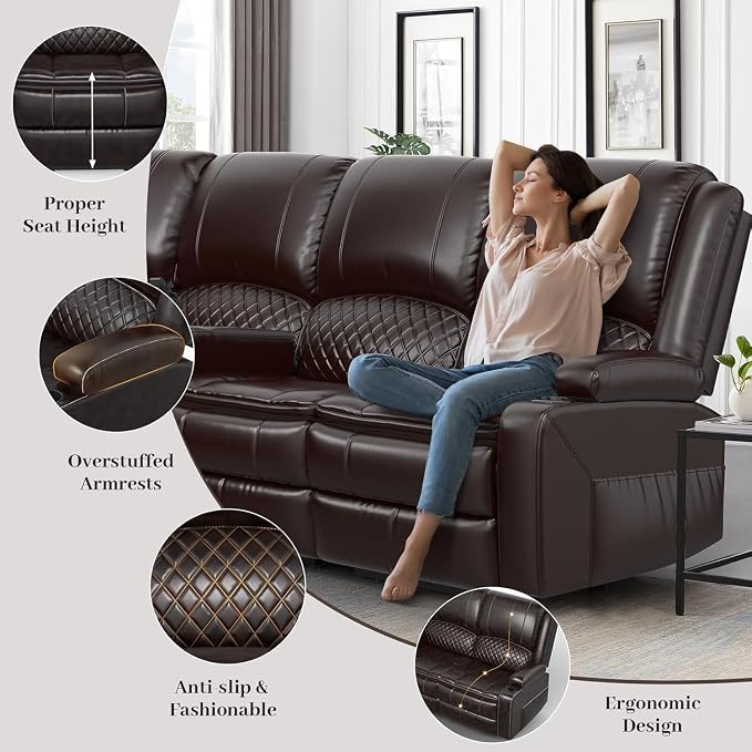 Yolsali Home Theater Seating Reclining Sectional Sofa, 5 Seats Soft Leather - Image 6