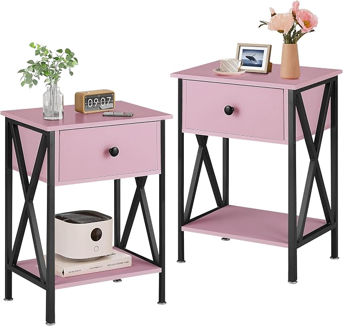 VECELO Nightstands Set of 2, Modern Bedside End Tables, Night Stands by VECELO