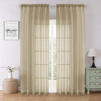 Taupe Sheer Curtains 90 Inches Long 2 Panels Set, Living Room Curtains by Lecloud