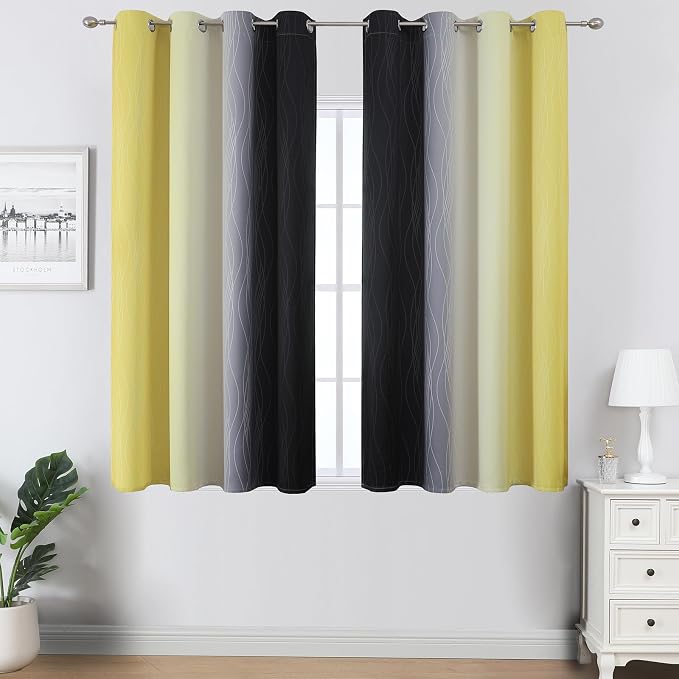 Black and Yellow Ombre Blackout Curtains 45 Inches Long | Room Darkening - Image 2