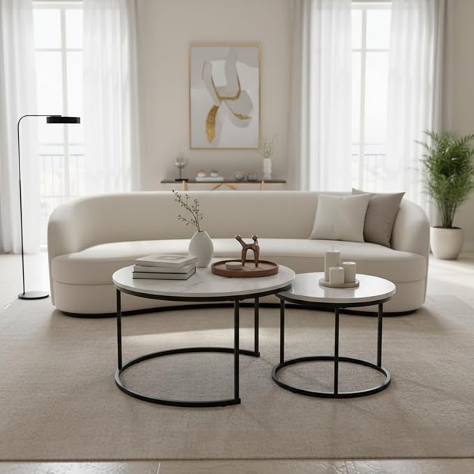 Homy Casa 27.6inch Round Coffee Table Set of 2, Modern Nesting Coffee Tables - Image 4
